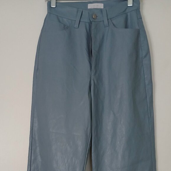 Like New Oat and Fort Light Grey Blue Pleather Wideleg Pants Size 3/4 - Picture 1 of 3